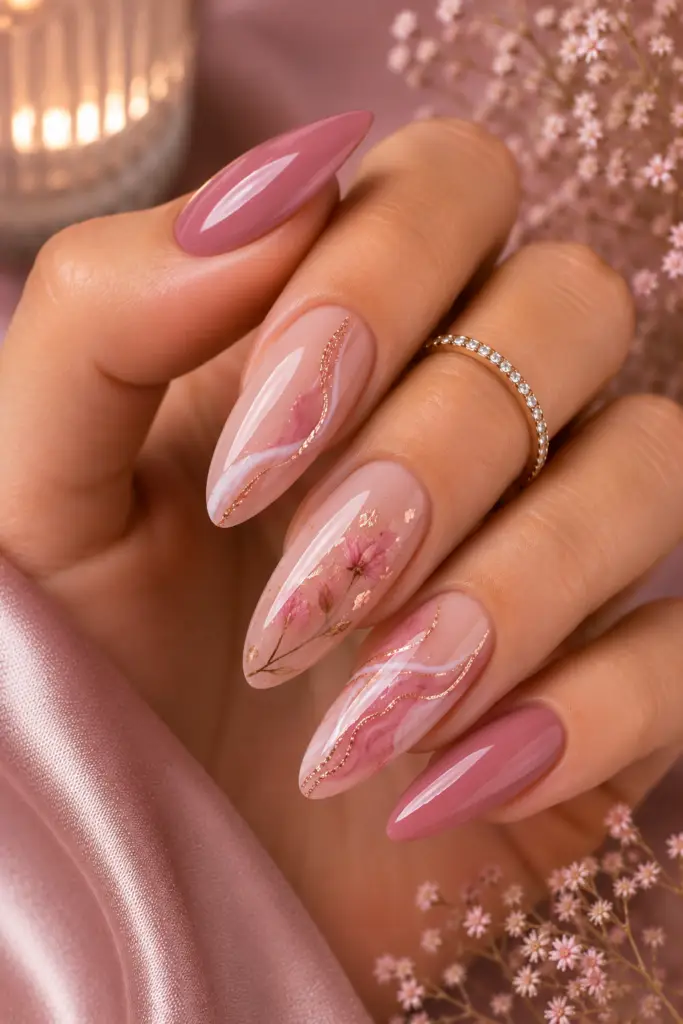 Pink gel nails with glossy salon finish