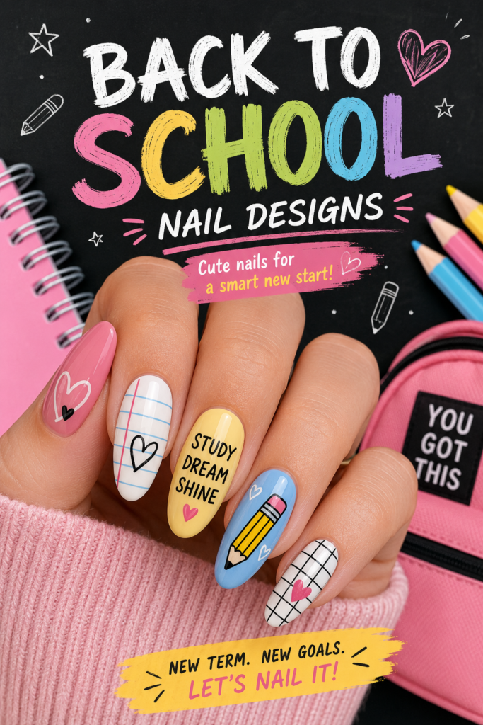 Simple school nail ideas on short natural nails