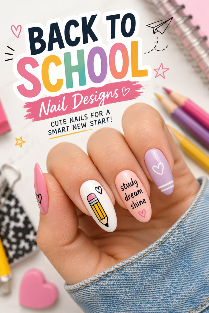 Short glossy nails perfect for school outfits