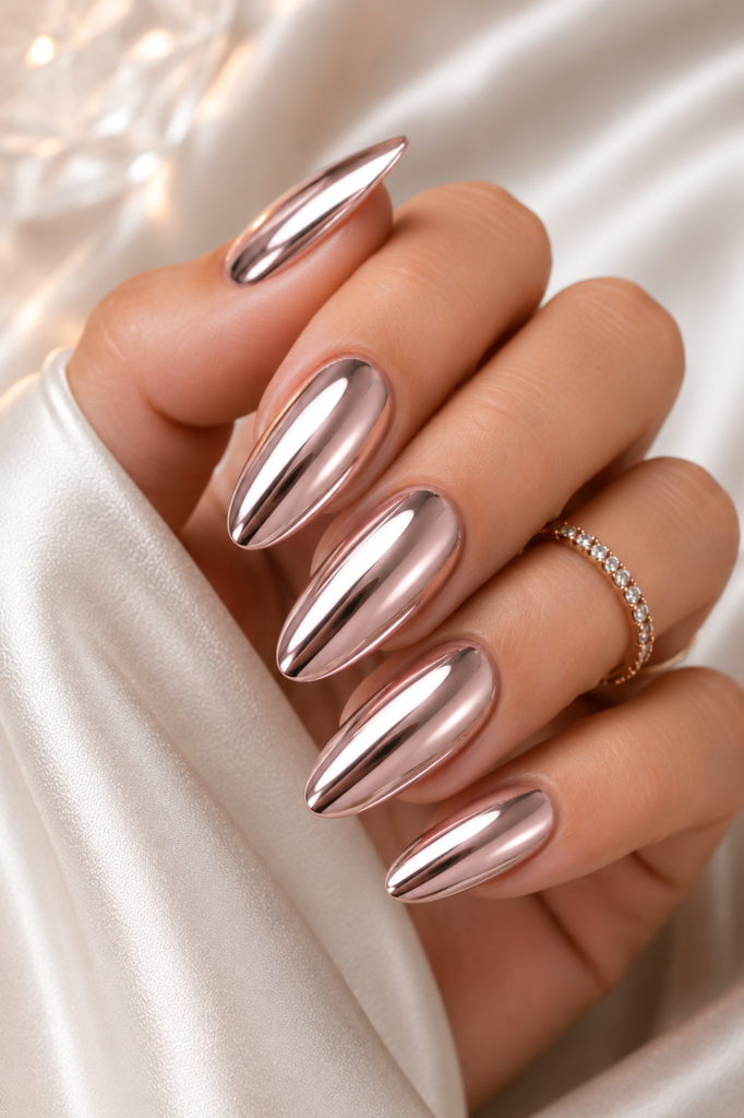 Luxury almond gel nail designs with glitter