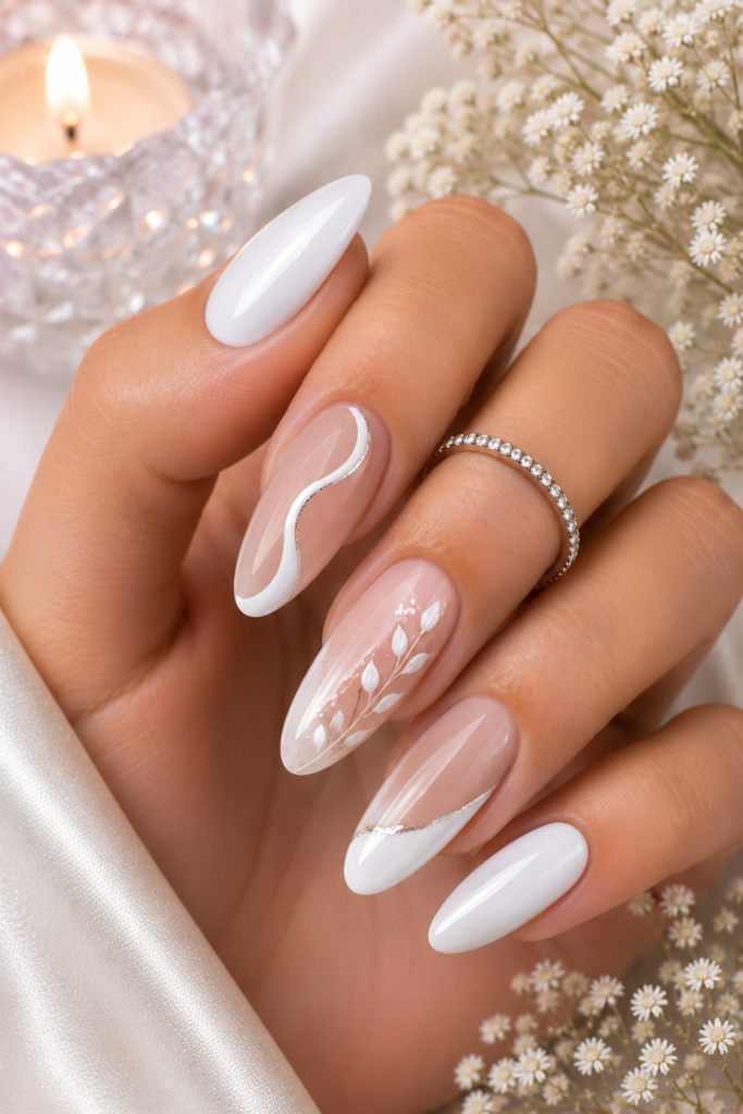 Ombre gel nails in soft pink and white