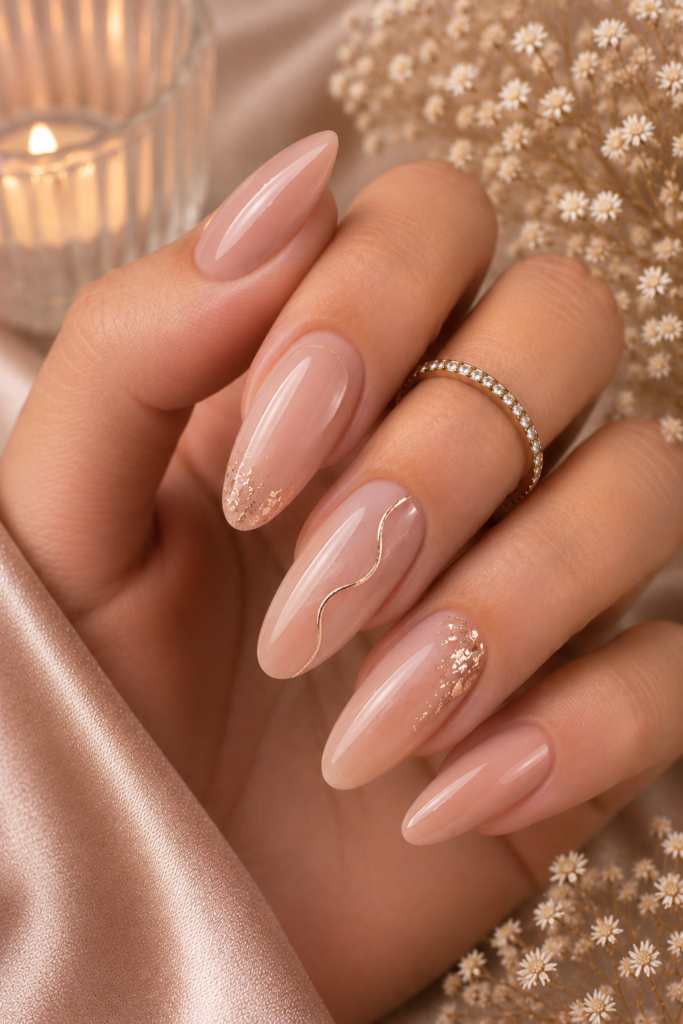 Luxury gel manicure with chrome effects