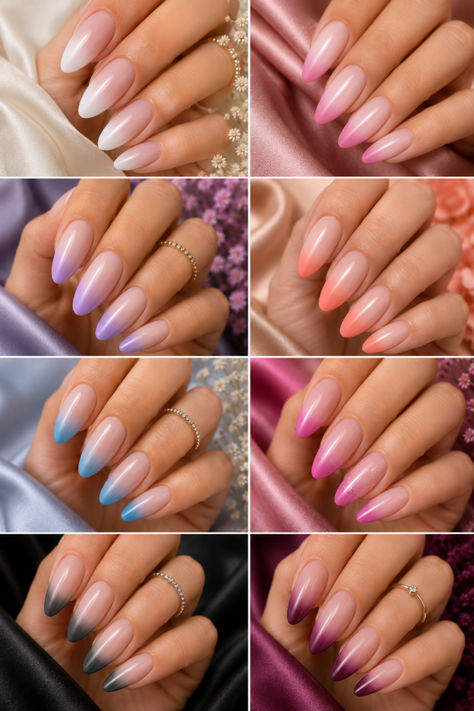 Luxury almond gel nail designs with glitter
