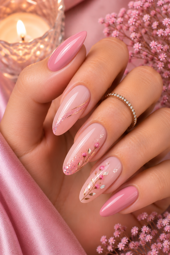 Pink gel nails with glossy salon finish