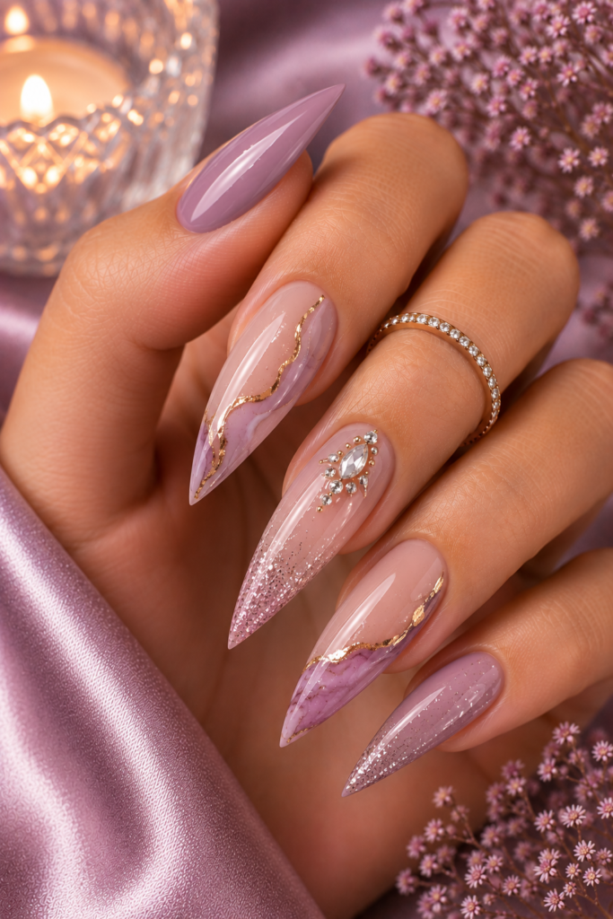 Luxury gel manicure with chrome effects