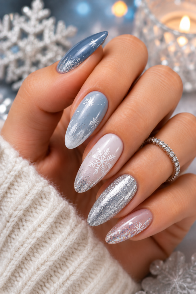 Luxury gel manicure with chrome effects
